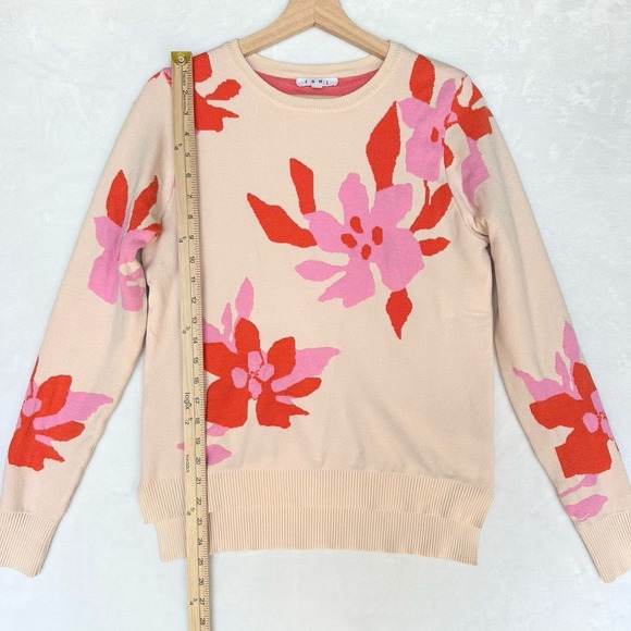 THML Pink Orange Floral Sweater Womens Small Cream Pullover Knit Long Sleeve - Picture 8 of 11